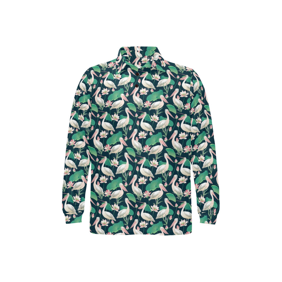Pelican Pattern Print Design 03 Men's Long Sleeve Polo Shirt