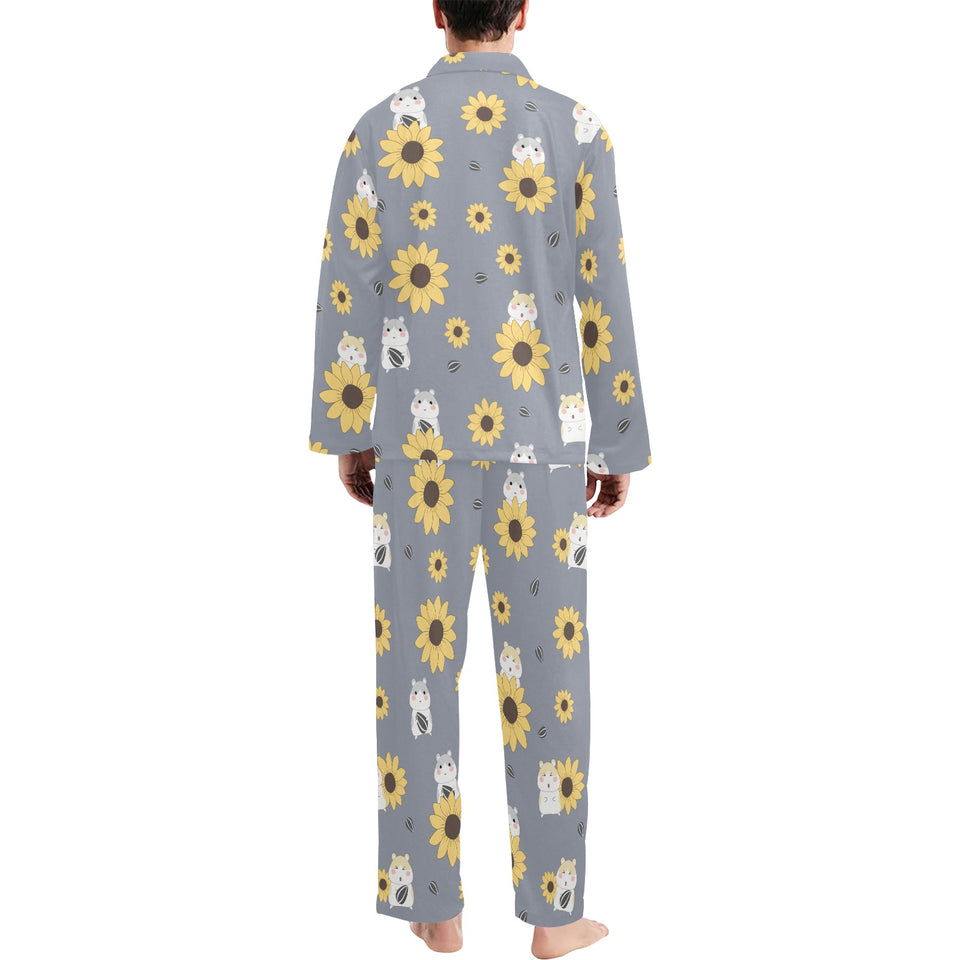 Cute hamster sunflower pattern background Men's Long Pajama Set