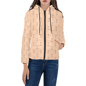Engine Piston Cream Background Pattern Design 04 Women's Padded Hooded Jacket