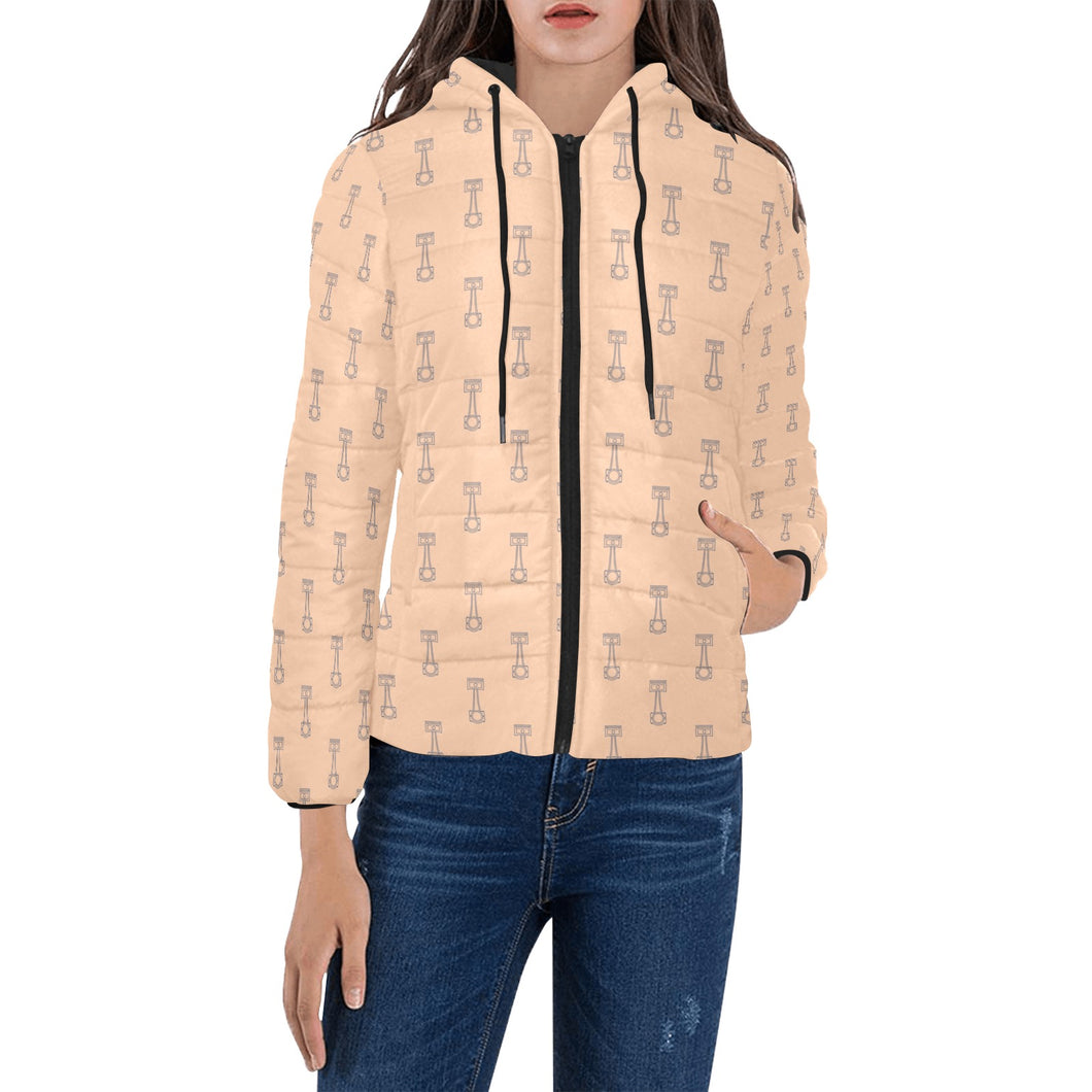 Engine Piston Cream Background Pattern Design 04 Women's Padded Hooded Jacket