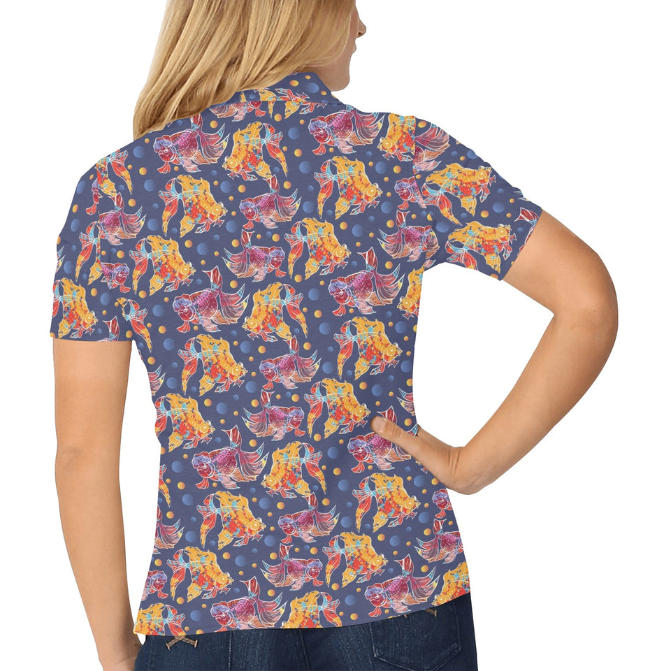 Goldfish Pattern Print Design 05 Women's All Over Print Polo Shirt