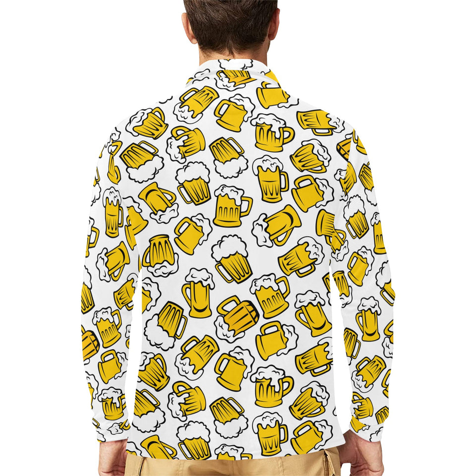 Beer design pattern Men's Long Sleeve Polo Shirt
