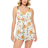 Lion Pattern Print Design 04 Chest Sexy Pleated Two Piece Swim Dress