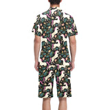 Unicorns forest background Men's V-Neck Short Pajama Set