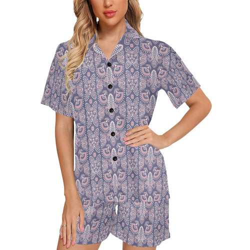 Indian Batik Style pattern Women's V-Neck Short Pajama Set