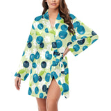 blueberry flower pattern Women's Long Sleeve Belted Night Robe