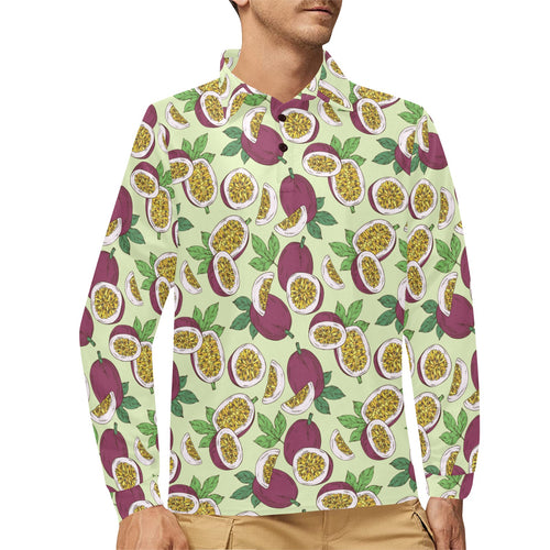 Paassion fruit pattern Men's Long Sleeve Polo Shirt