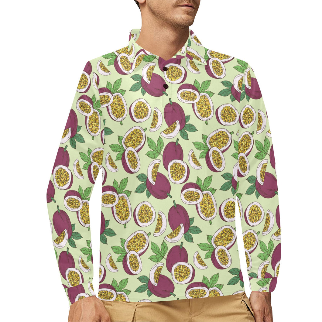 Paassion fruit pattern Men's Long Sleeve Polo Shirt