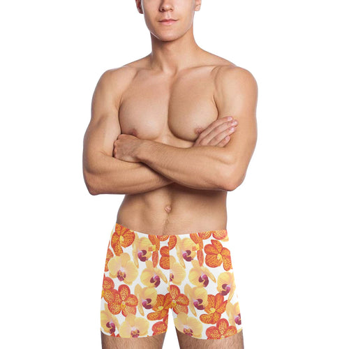 Orange yellow orchid flower pattern background Men's Swimming Trunks