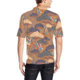 Bonsai bamboo stork japanese pattern brown theme Men's All Over Print Polo Shirt