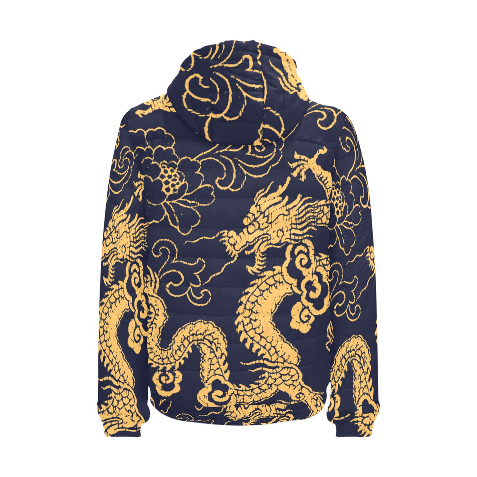 Gold dragon pattern Men's Padded Hooded Jacket