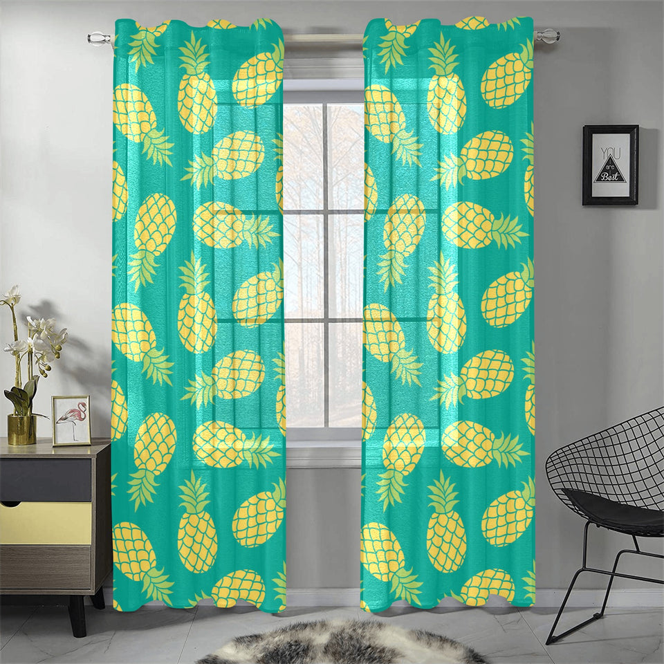 Pineapples pattern green background Gauze Curtain