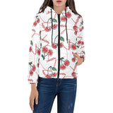 Hand drawn cherry pattern Women's Padded Hooded Jacket