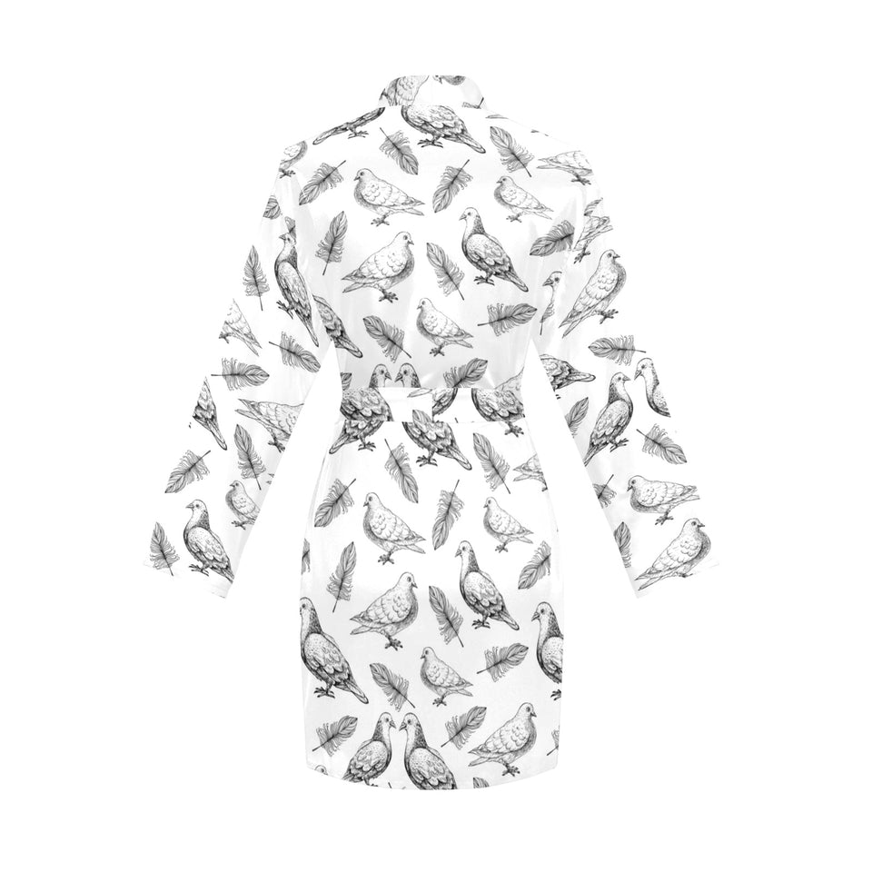 Pigeon Pattern Print Design 05 Women's Long Sleeve Belted Night Robe