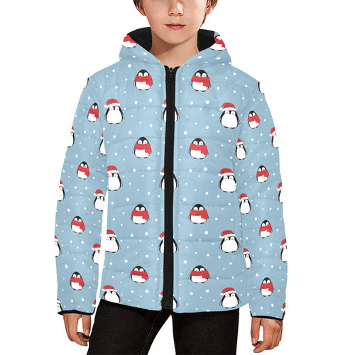 Cute penguin christmas snow pattern Kids' Boys' Girls' Padded Hooded Jacket