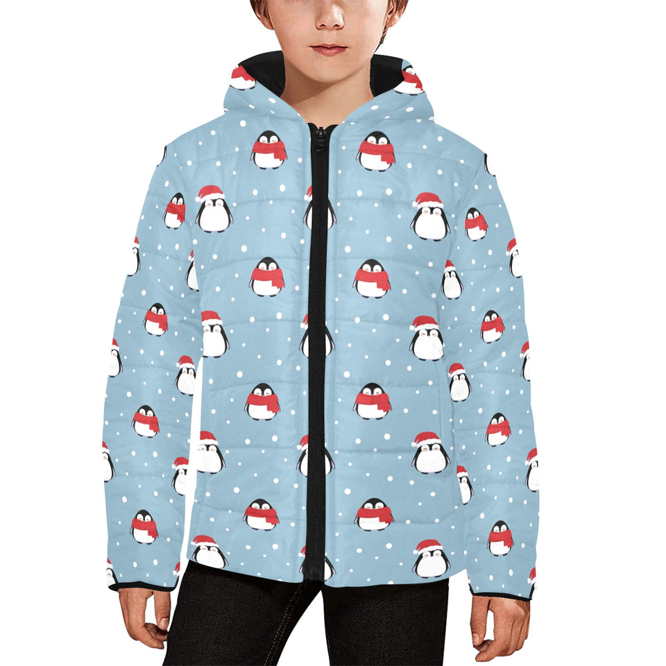 Cute penguin christmas snow pattern Kids' Boys' Girls' Padded Hooded Jacket