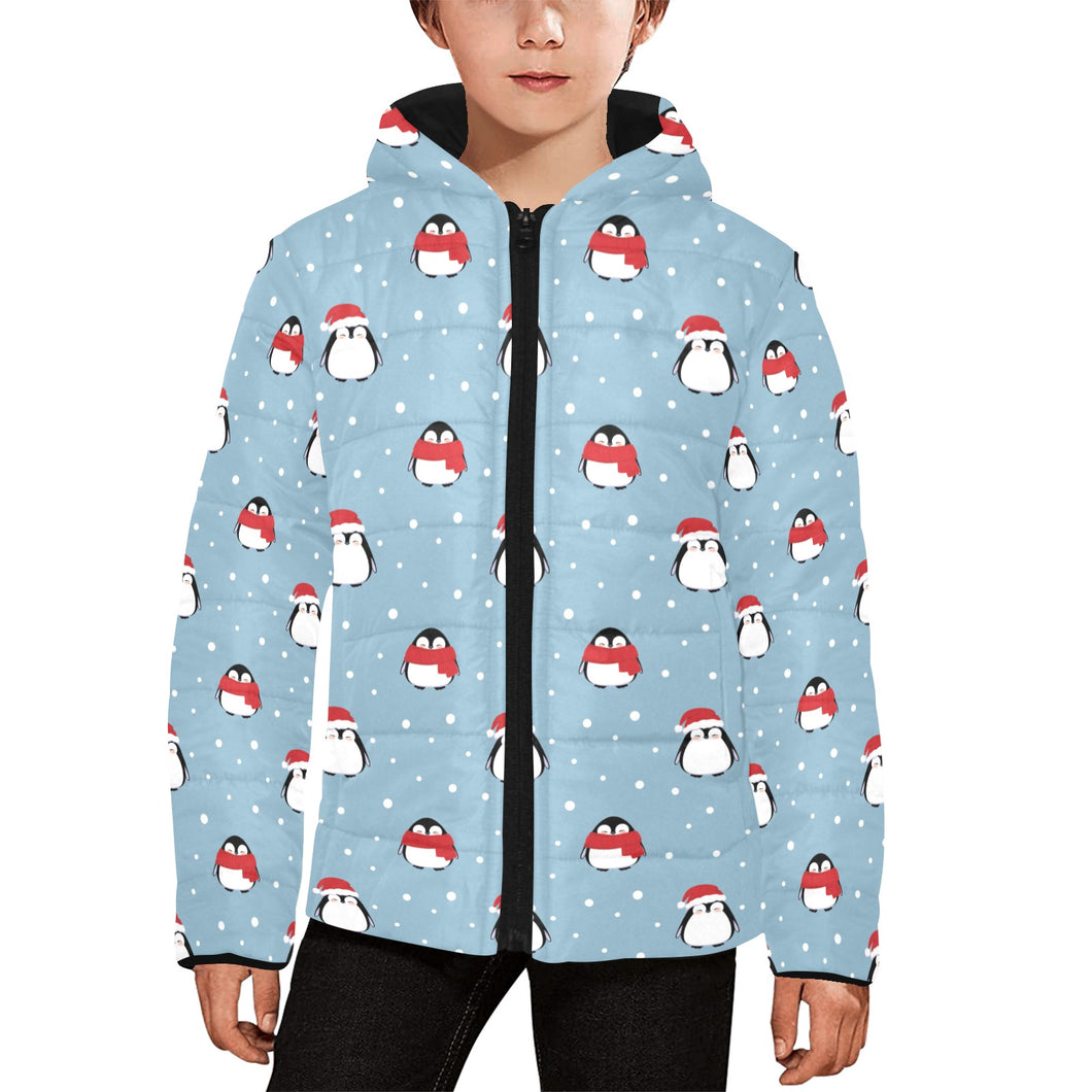 Cute penguin christmas snow pattern Kids' Boys' Girls' Padded Hooded Jacket