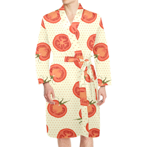 Tomato dot background Men's Long Sleeve Belted Night Robe