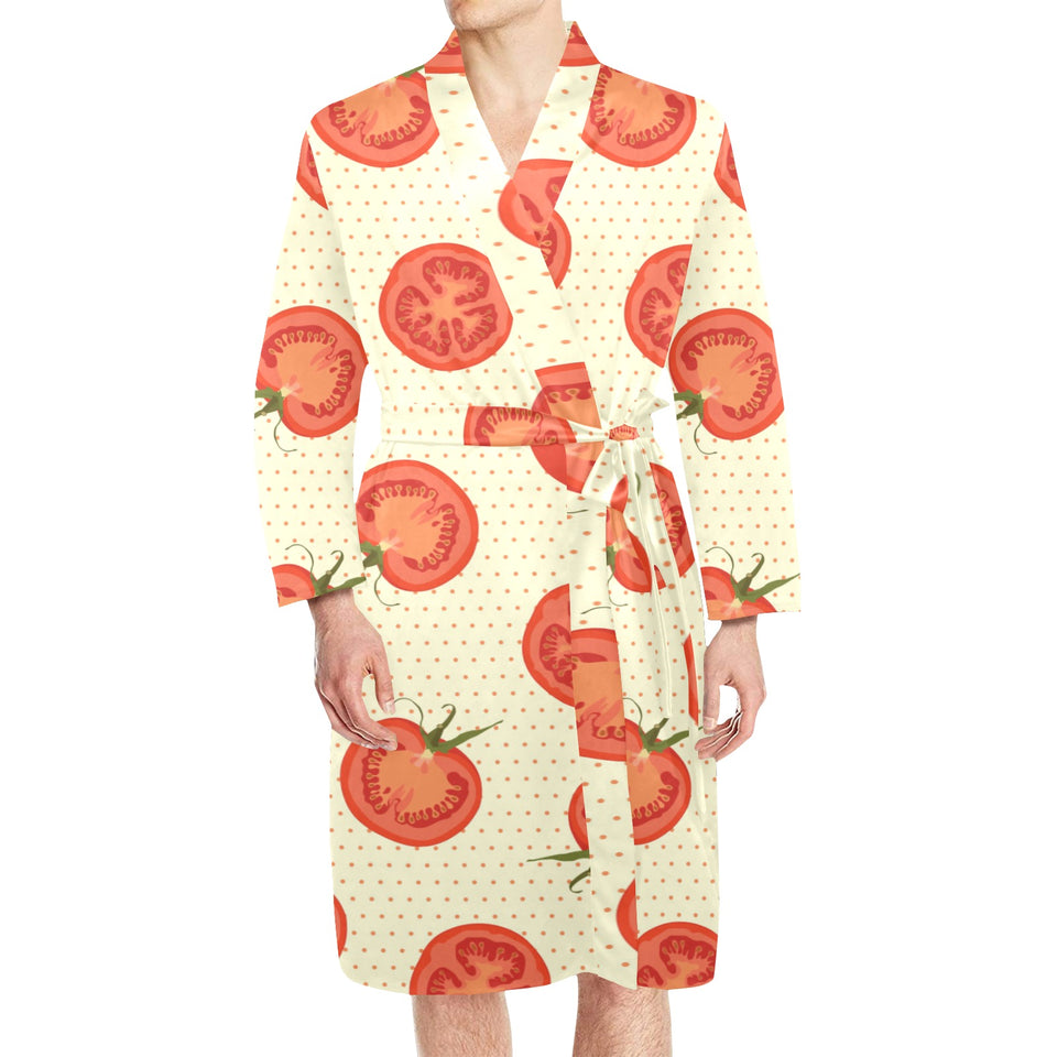 Tomato dot background Men's Long Sleeve Belted Night Robe