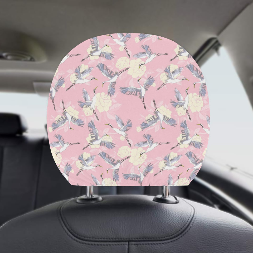 Japanese crane rose pattern Car Headrest Cover
