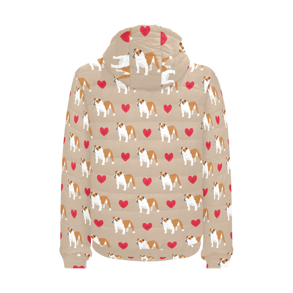 English Bulldog Pattern Print Design 05 Men's Padded Hooded Jacket
