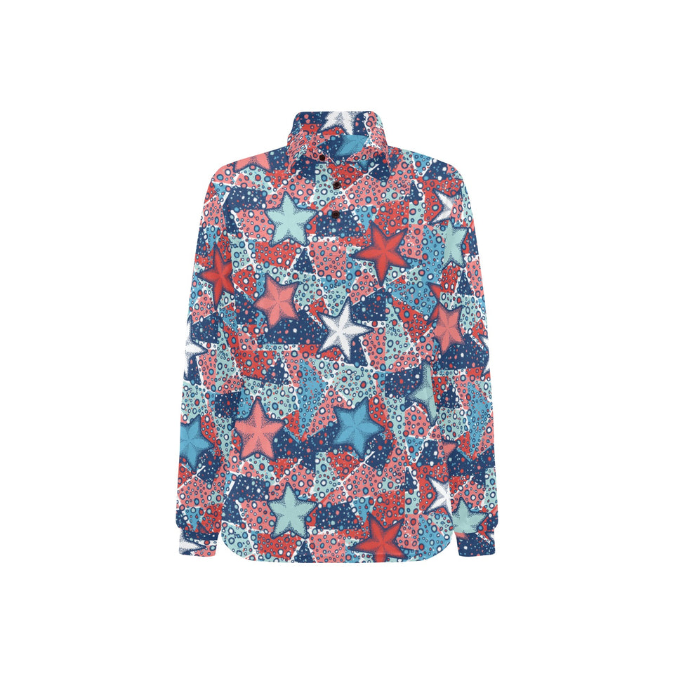 Hand drawn colorful starfish Women's Long Sleeve Polo Shirt