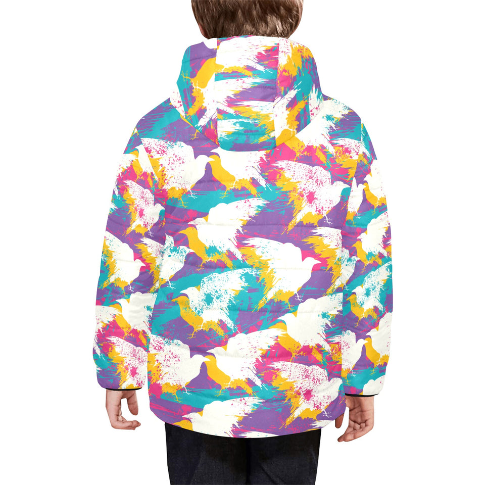 Colorful crow illustration pattern Kids' Boys' Girls' Padded Hooded Jacket