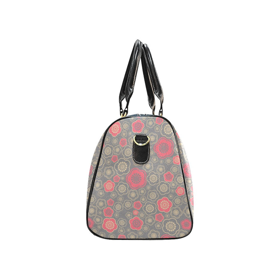 Red gold Sakura cherry blossom gray background Travel Bag