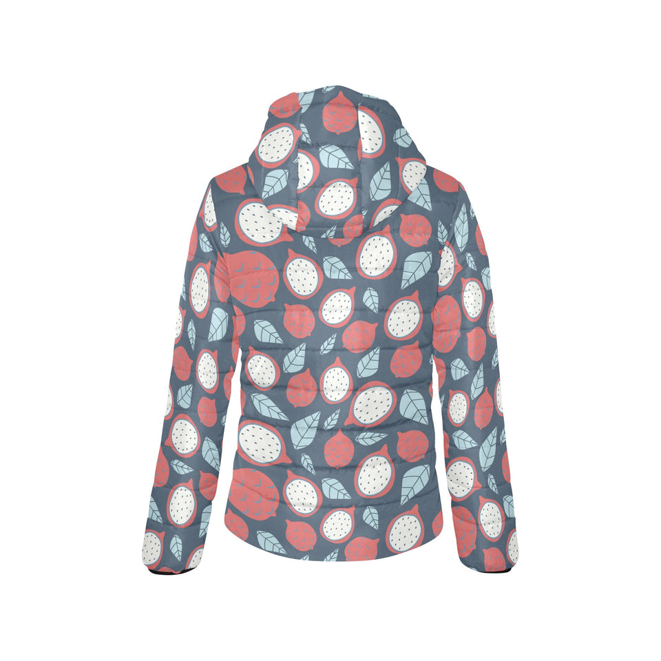 dragon fruits dark blue background Women's Padded Hooded Jacket
