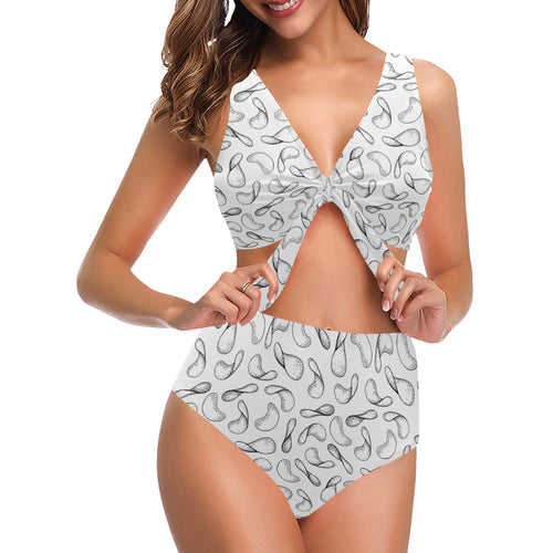 Potato Chips Pattern Print Design 04 Chest Bowknot High Waisted Bikini Swimsuit