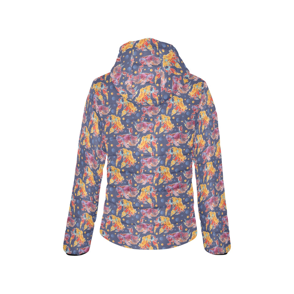 Goldfish Pattern Print Design 05 Women's Padded Hooded Jacket