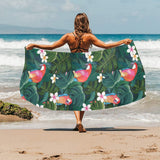 Parrot Palm tree leaves flower hibiscus pattern Beach Towel