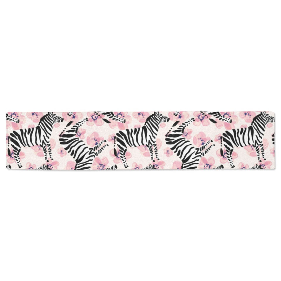 Zebra pink flower background Table Runner