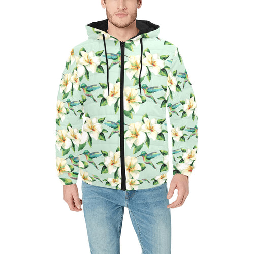 Hummingbird Pattern Print Design 01 Men's Padded Hooded Jacket