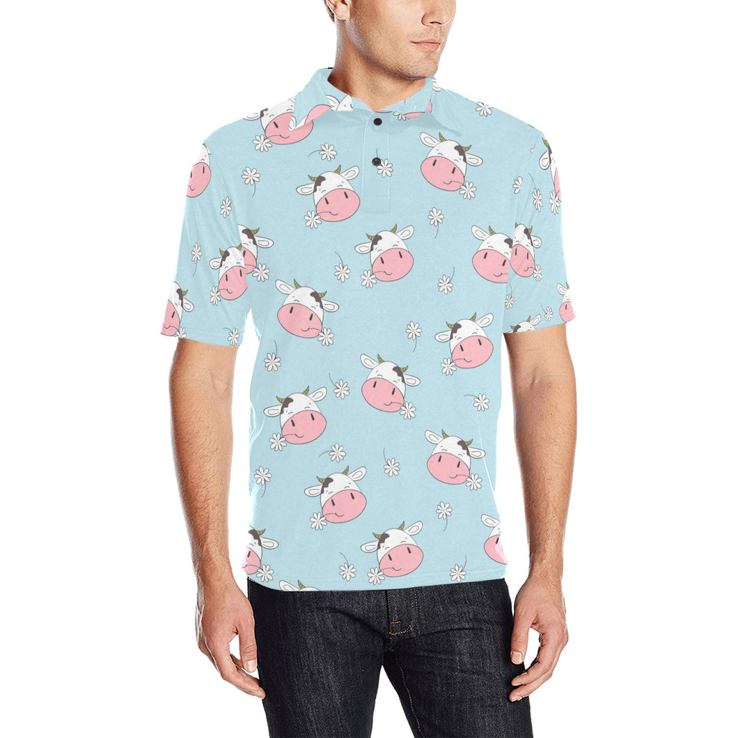 Cute cow flower pattern Men's All Over Print Polo Shirt