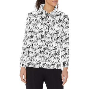 Greyhound Pattern Print Design 01 Women's Long Sleeve Polo Shirt