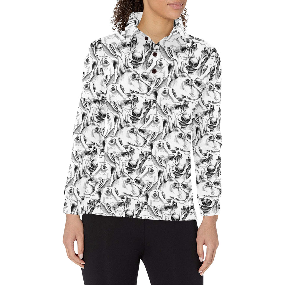 Greyhound Pattern Print Design 01 Women's Long Sleeve Polo Shirt