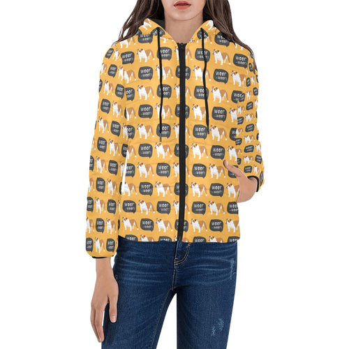 English Bulldog Pattern Print Design 04 Women's Padded Hooded Jacket
