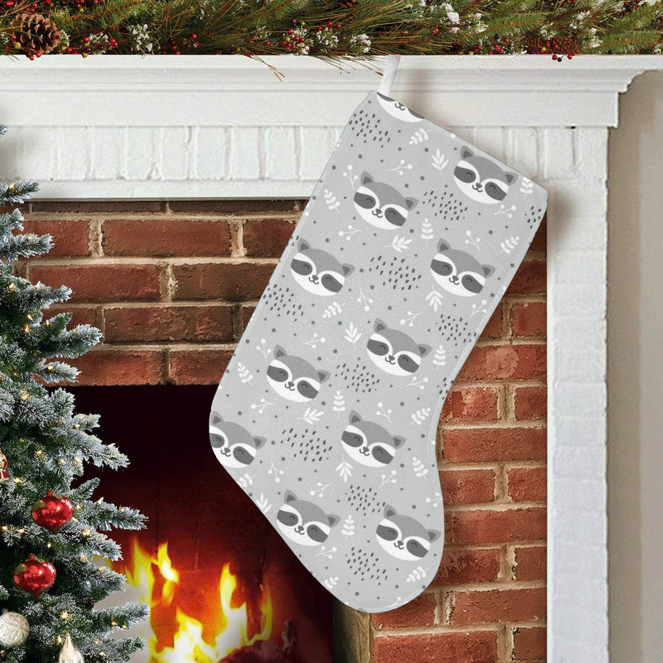Cute raccoons leaves dot Christmas Stocking