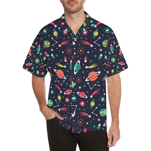 colorful space pattern planet star Men's All Over Print Hawaiian Shirt