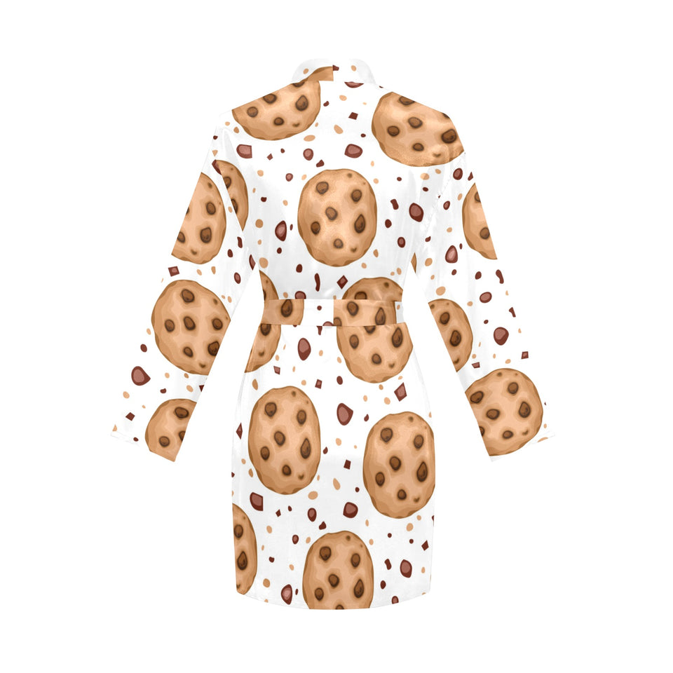 chocolate chip cookie pattern Women's Long Sleeve Belted Night Robe