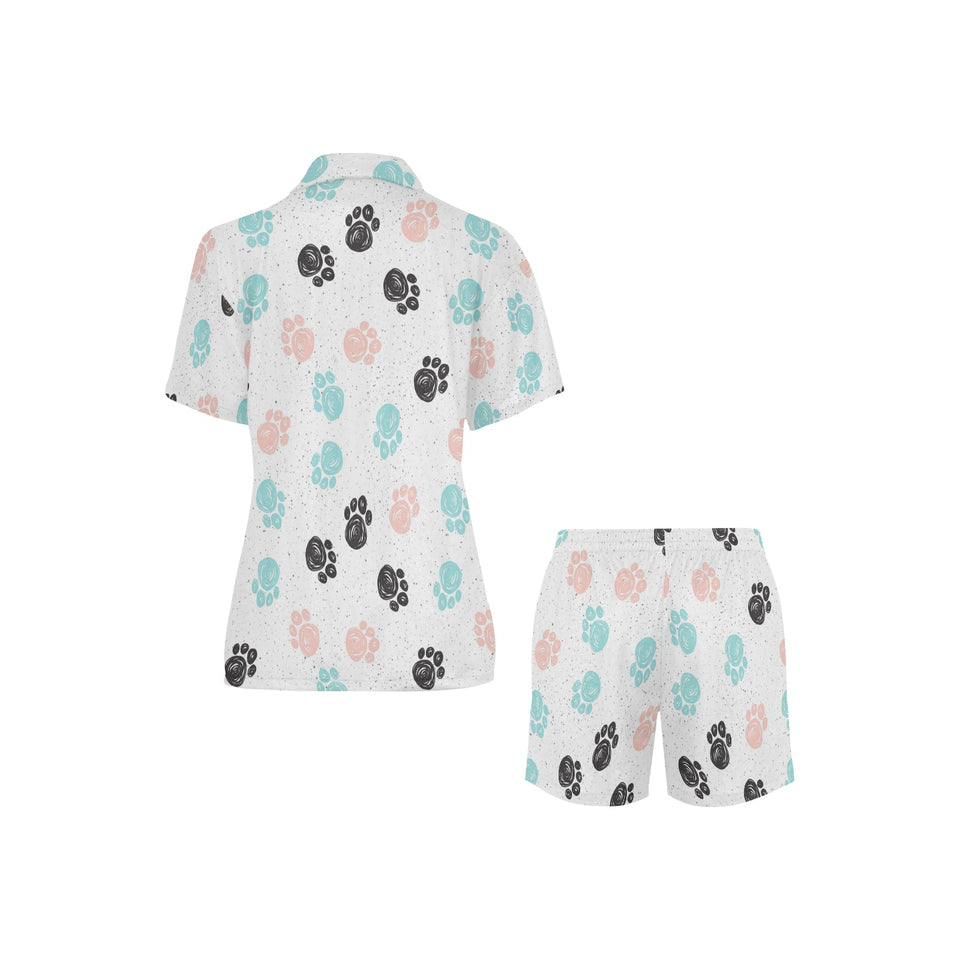 Dog Paws Pattern Print Design 04 Women's V-Neck Short Pajama Set
