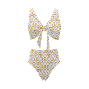 Horseshoes Pattern Print Design 03 Chest Bowknot High Waisted Bikini Swimsuit
