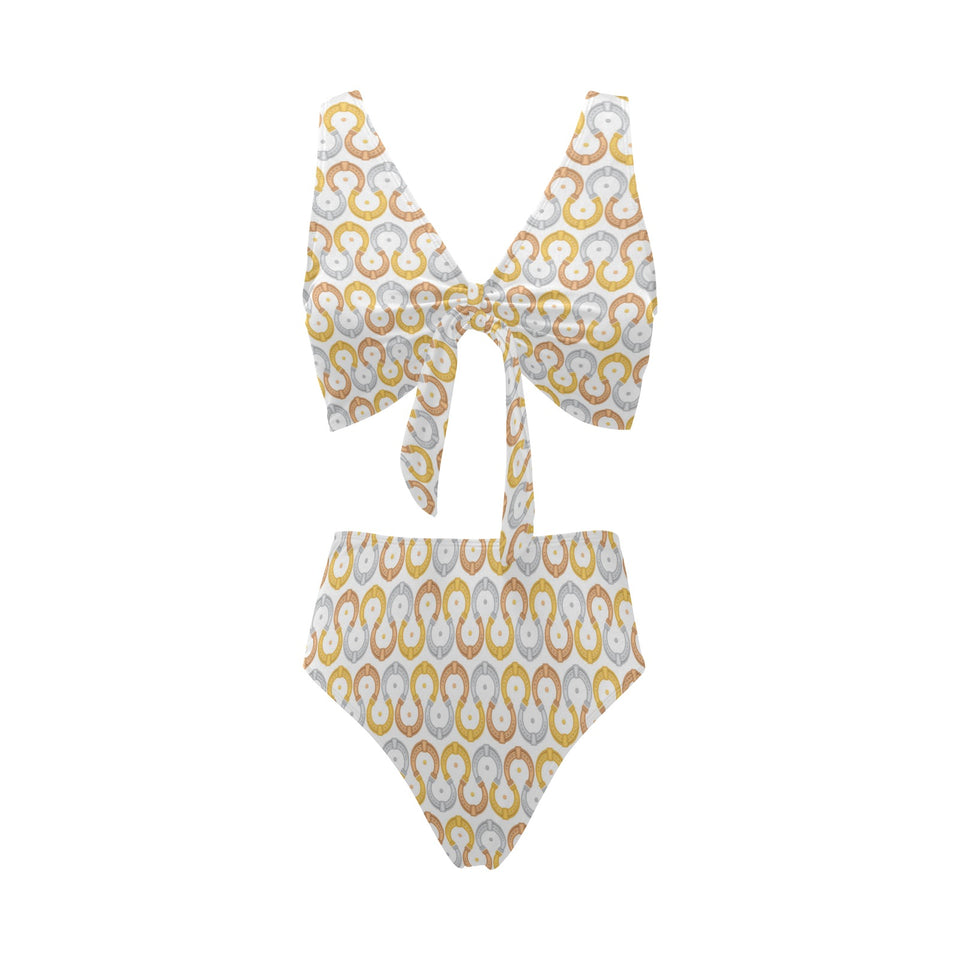 Horseshoes Pattern Print Design 03 Chest Bowknot High Waisted Bikini Swimsuit