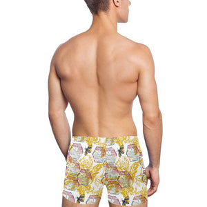 Cool Bee honeycomb leaves pattern Men's Swimming Trunks