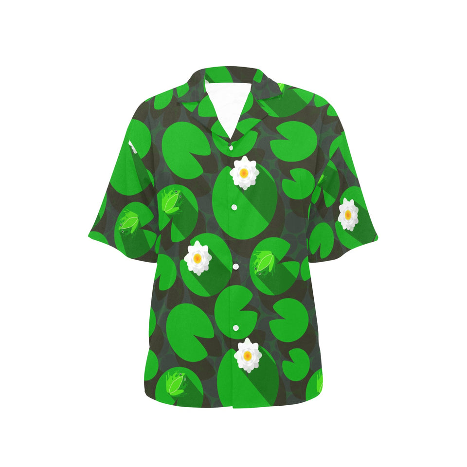 Frog waterlily pattern Women's All Over Print Hawaiian Shirt
