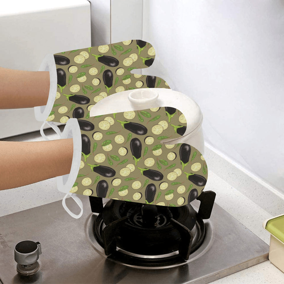Eggplant Pattern Print Design 02 Heat Resistant Oven Mitts