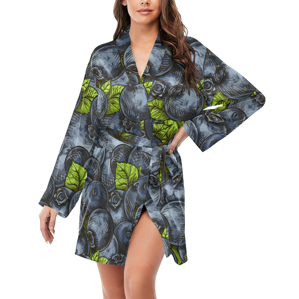 blueberry pattern Women's Long Sleeve Belted Night Robe