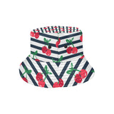 Hand drawn cherry pattern striped background Unisex Bucket Hat