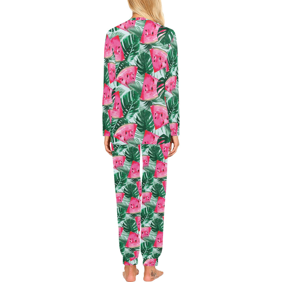 Watermelons tropical palm leaves pattern Women's All Over Print Pajama Set